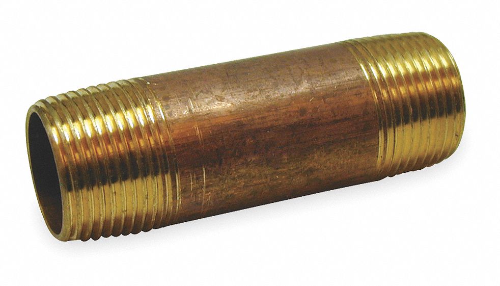 Nipple, Red Brass, 1/2 x 5 In, Threaded