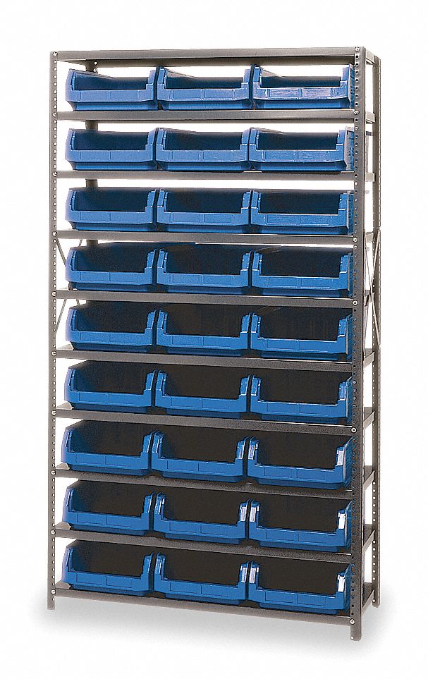 Bin Shelving, Solid, 42X18, 27 Bins, Blue