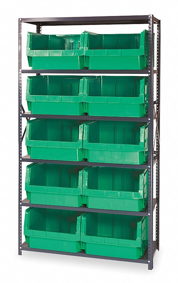 Bin Shelving, Solid, 42X18, 10 Bins, Green