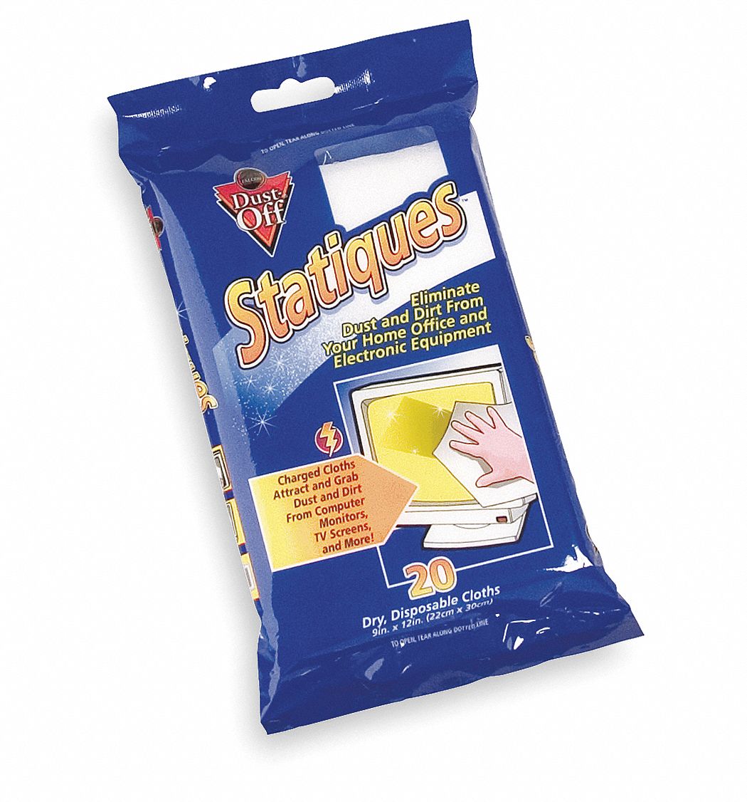 Anti-Static Dry Wipes, 9Hx4W In, PK20