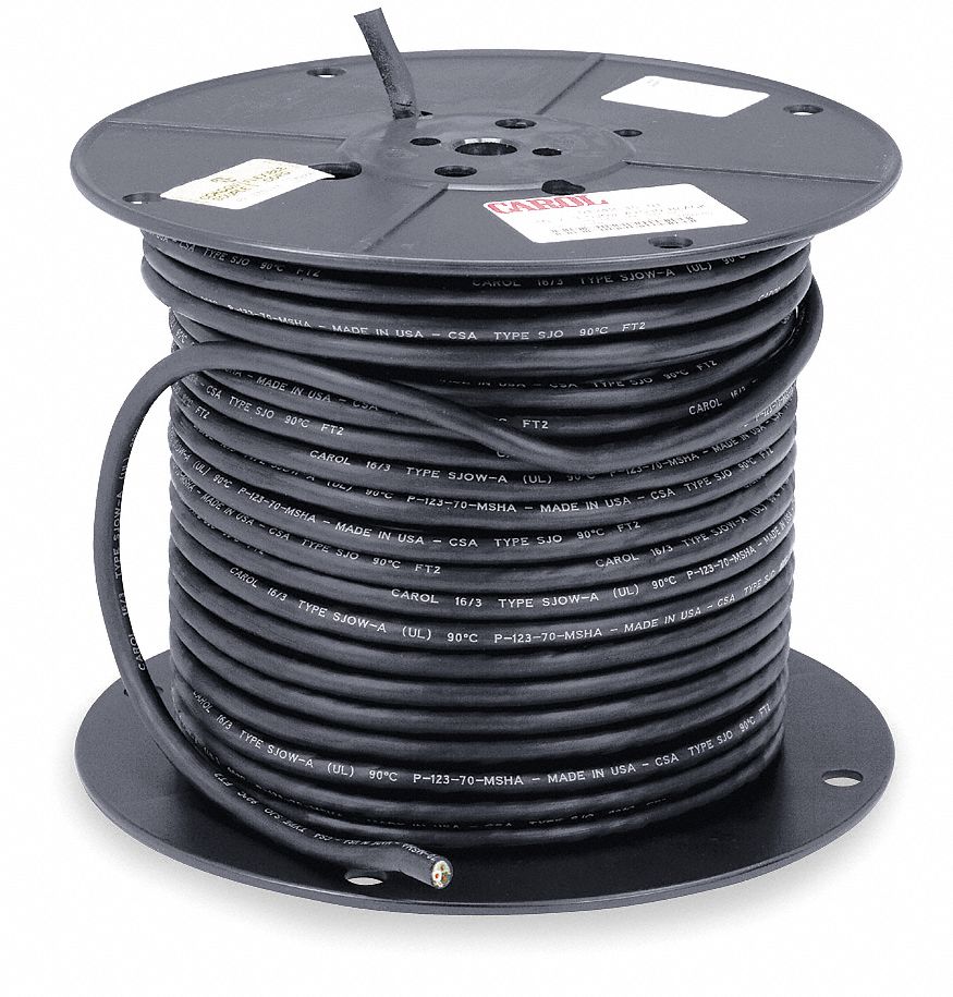 Portable Cord, SJOOW, 250' Black 16/3
