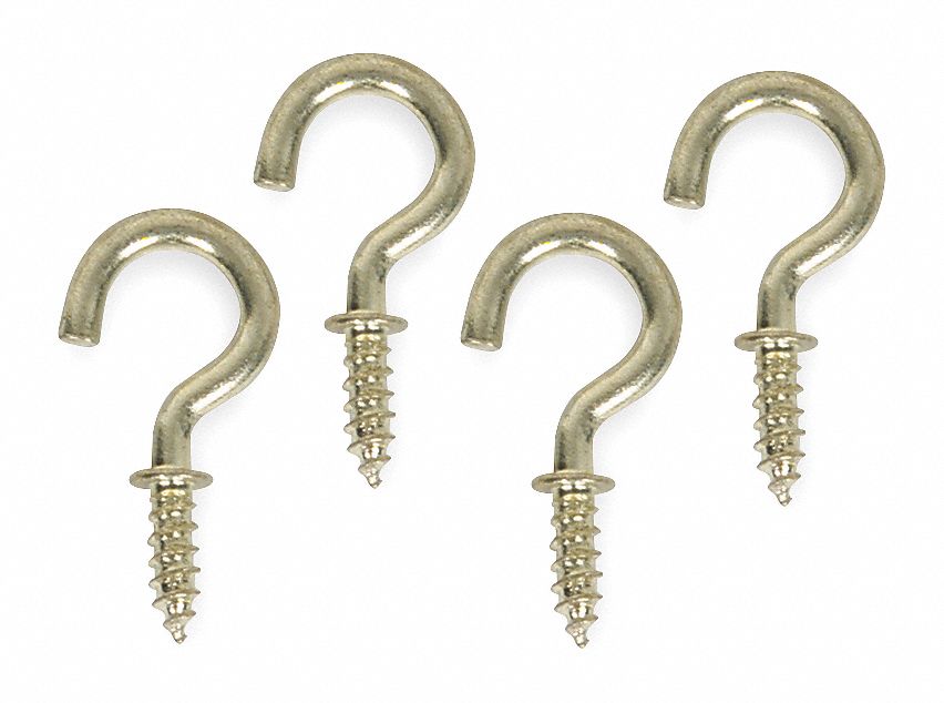 Cup Hook, Brass, Length 1/2 In, PK 20