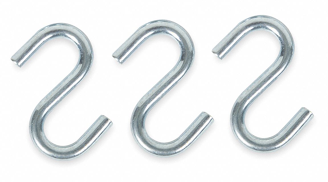 S Hook, Steel, Hook Opening 2/5 In, PK 20