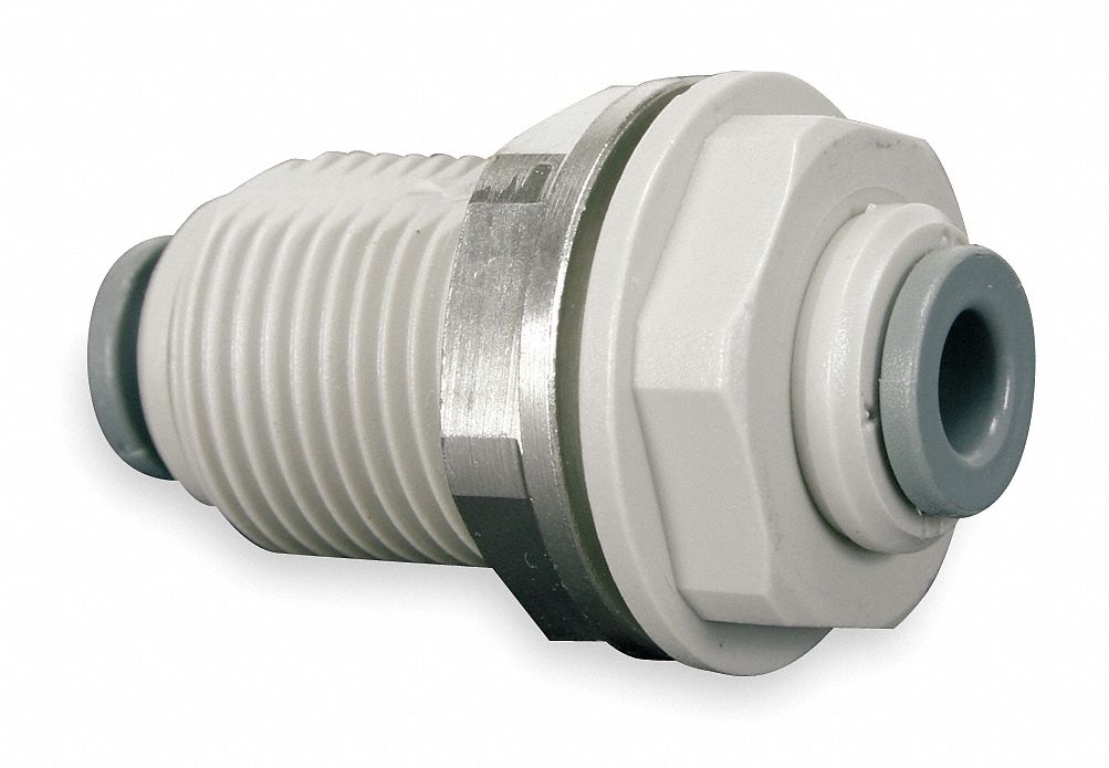 Bulkhead, 1/2 In Tube OD, Gray, PK 10