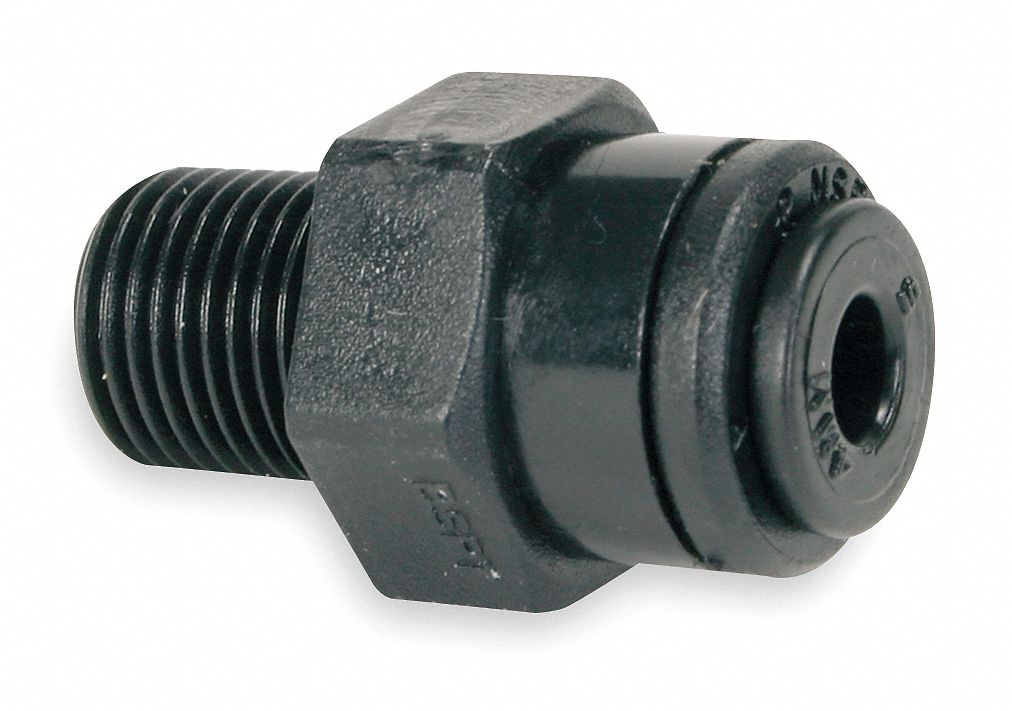 Male Connector, 12mm Tube OD, Black, PK 10