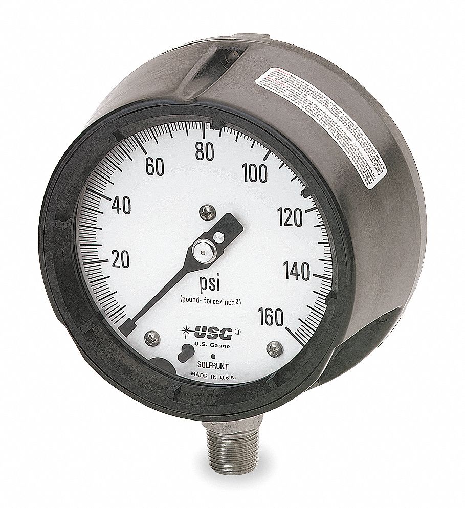 Pressure Gauge, Process, 4 1/2 In, 160 Psi