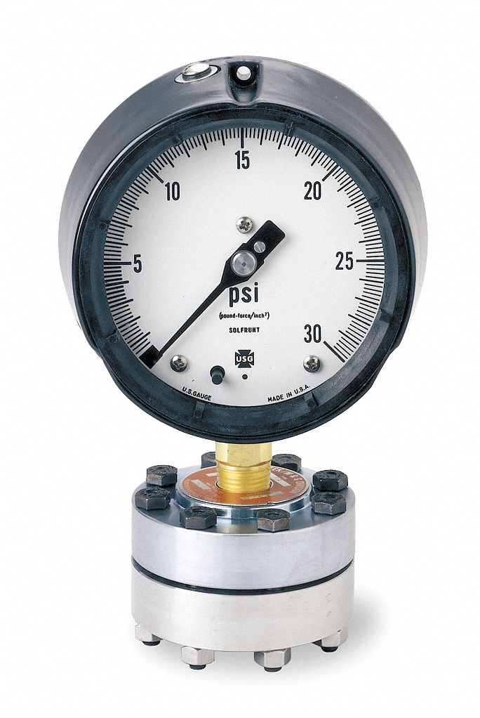 Gauge With Seal, Process, 4 1/2 In, 100 Psi