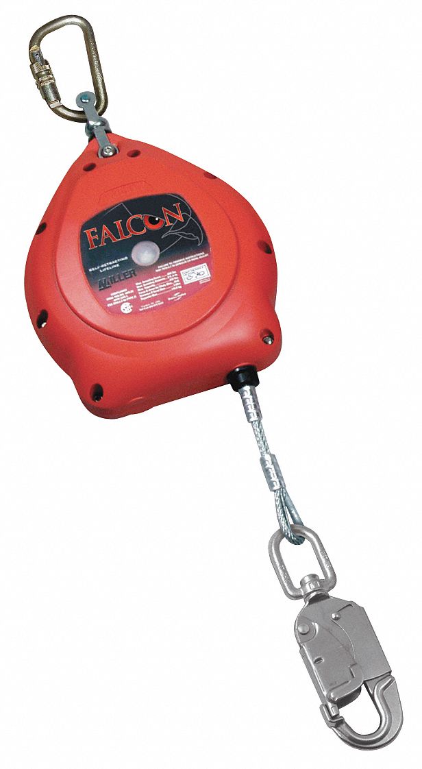 Slf-Rtrctng Lifeline, 20ft, Glvnzd Stl, Red