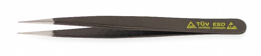 ESD Tweezer, SS, 4.72 In, HD Round Tapered