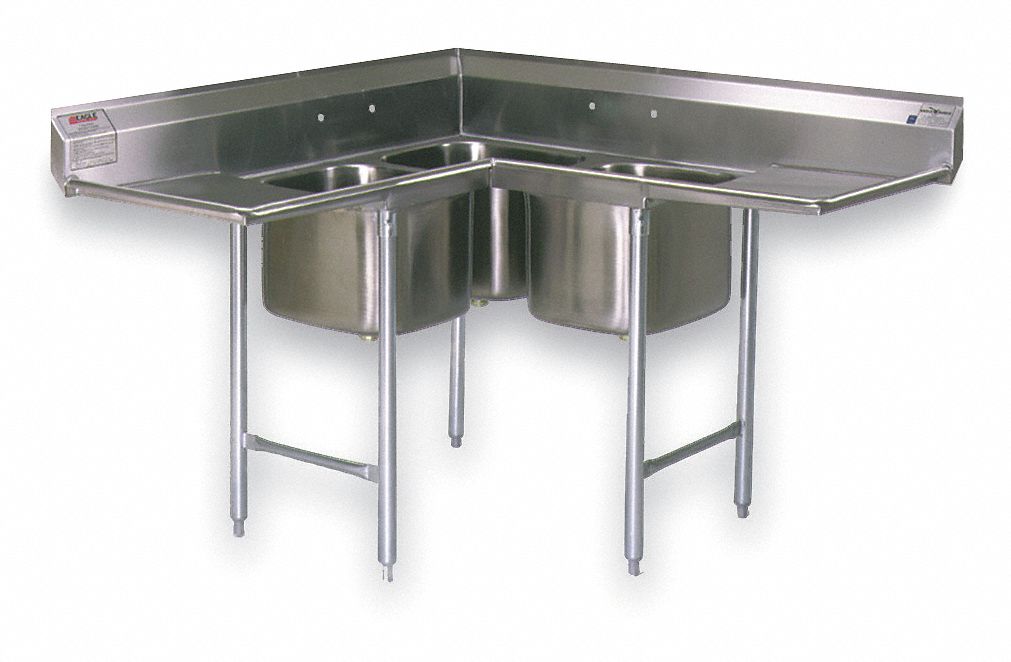 Corner Sink, Triple Bowl, Free Standing