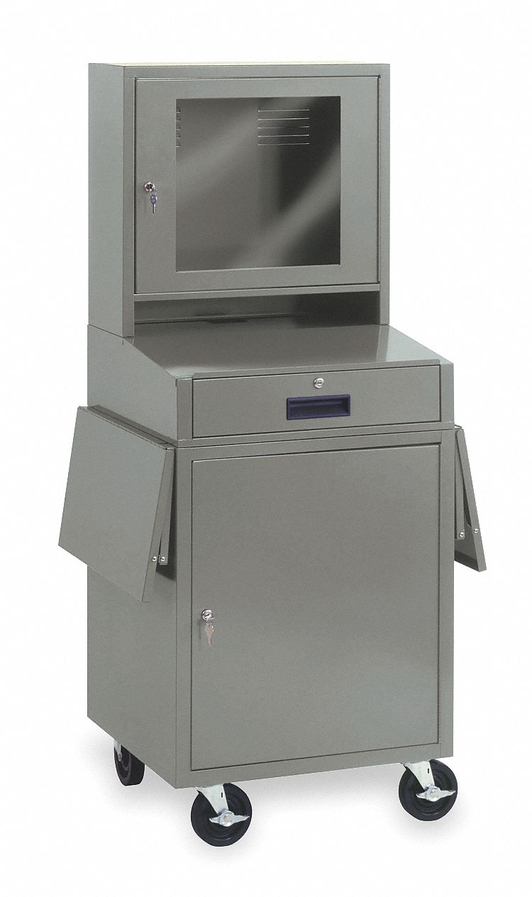 Mobile Computer Cabinet, W 24 1/2, Gray