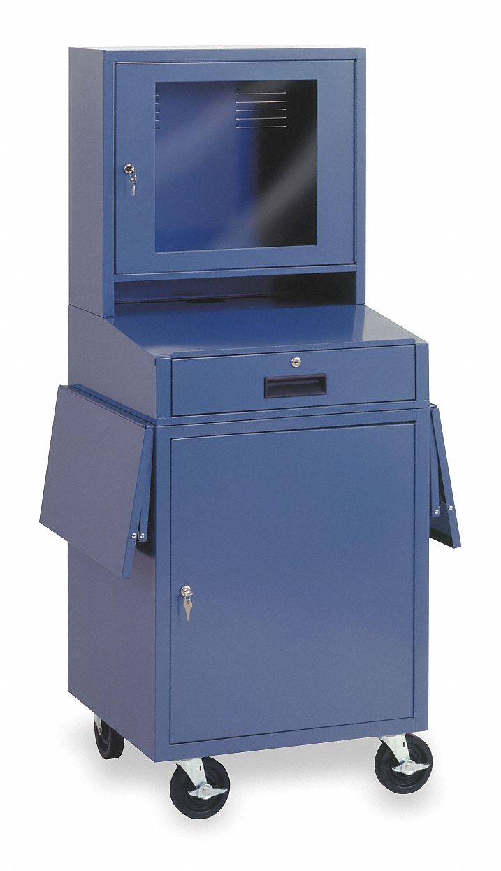 Mobile Computer Cabinet, W 24 1/2, Blue