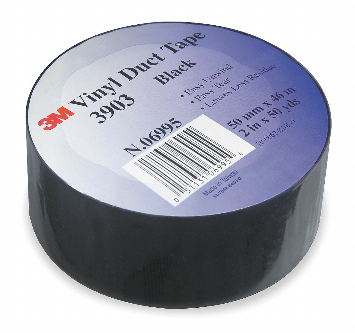 Duct Tape, Vinyl, Black, W 2 In, 50 Yd