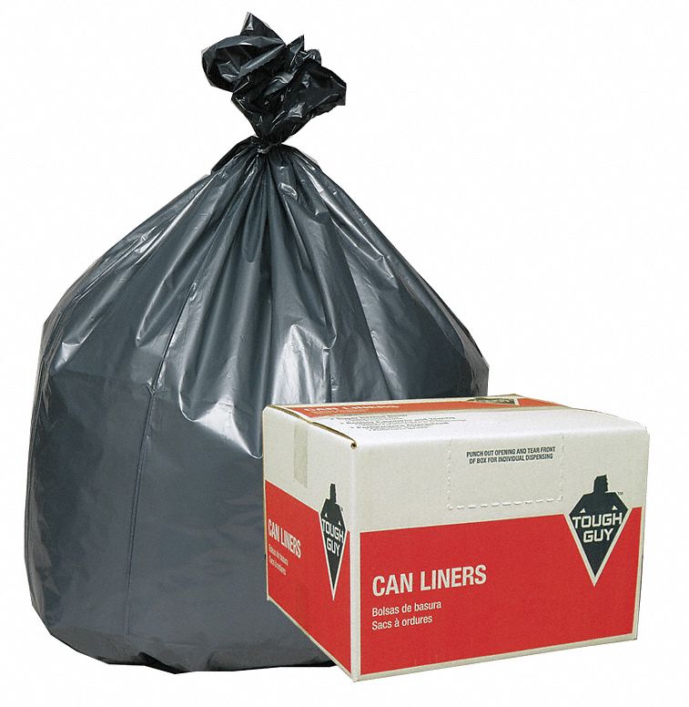 Liner, 31 to 33 Gal., Slvr/Blk, LDPE, PK 50