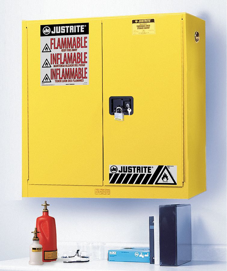 Flammable Safety Cabinet, 20 Gal., Yellow