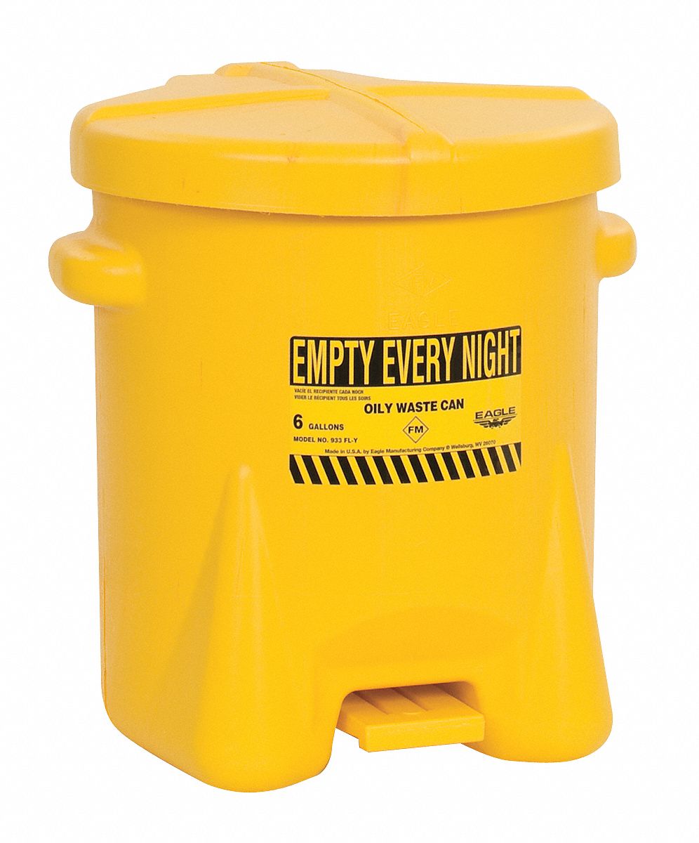 Oily Waste Can, 6 Gal., Poly, Yellow