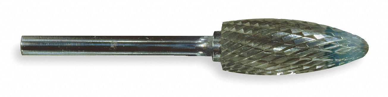 Carbide Bur, Flame, 1/8 Cut Dia, dbl Cut