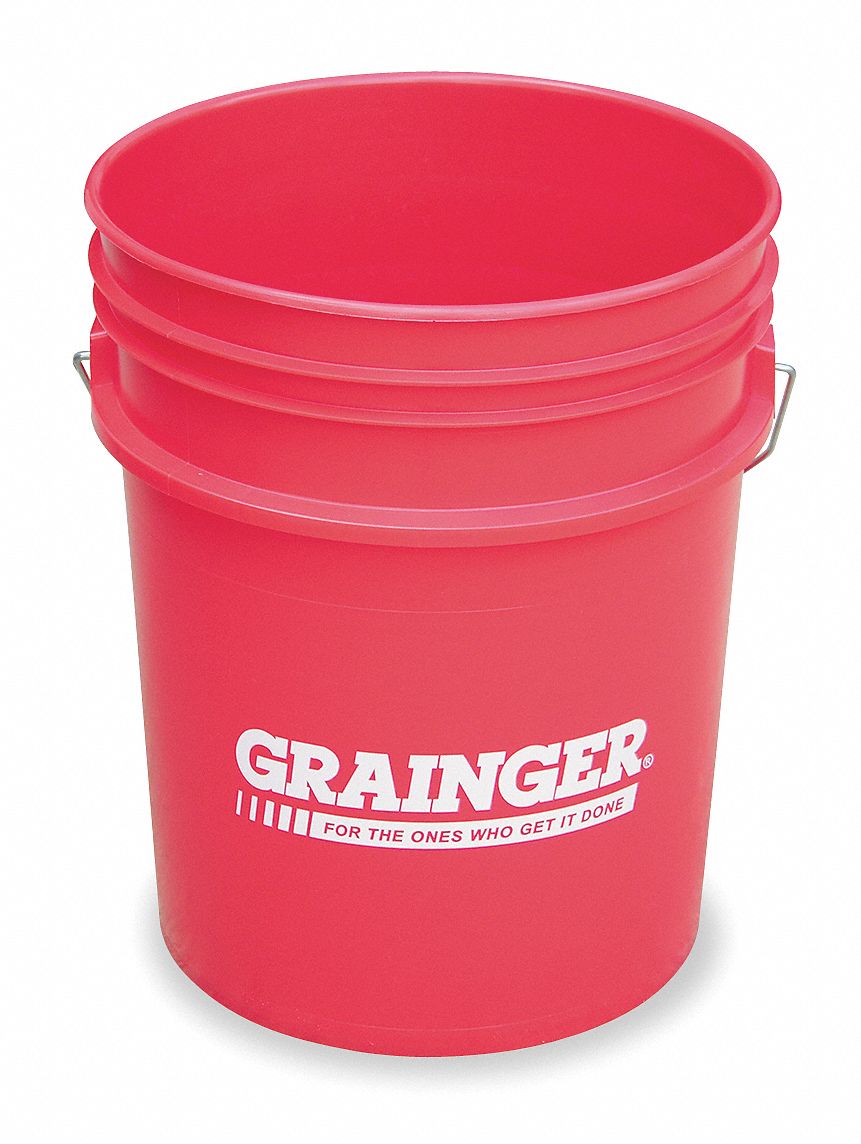 Plastic Pail, Round, Red, 11-7/8 Dia, 5.4Gal