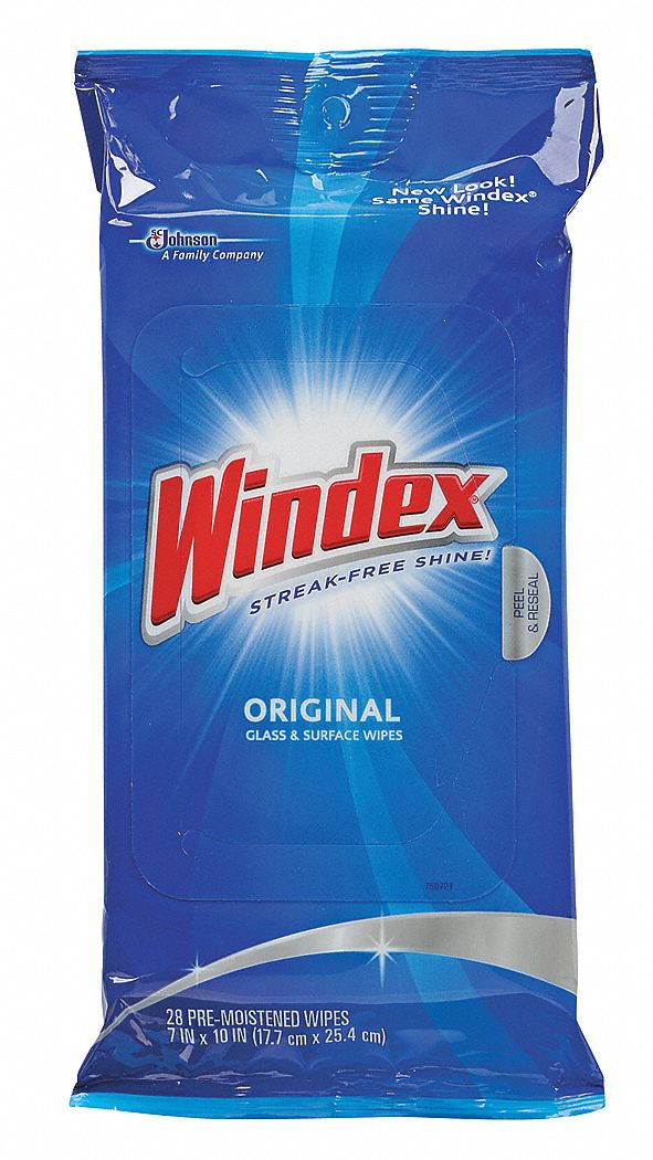 Glass Cleaner Wipes, Packet, White, PK 12