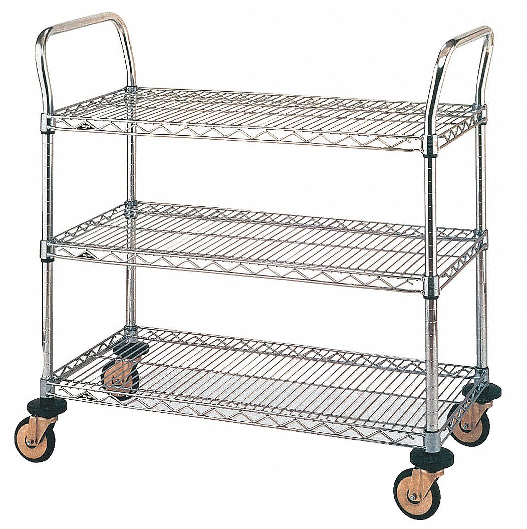 Utility Cart, Chrome, 38x18x38, 3 Shelf