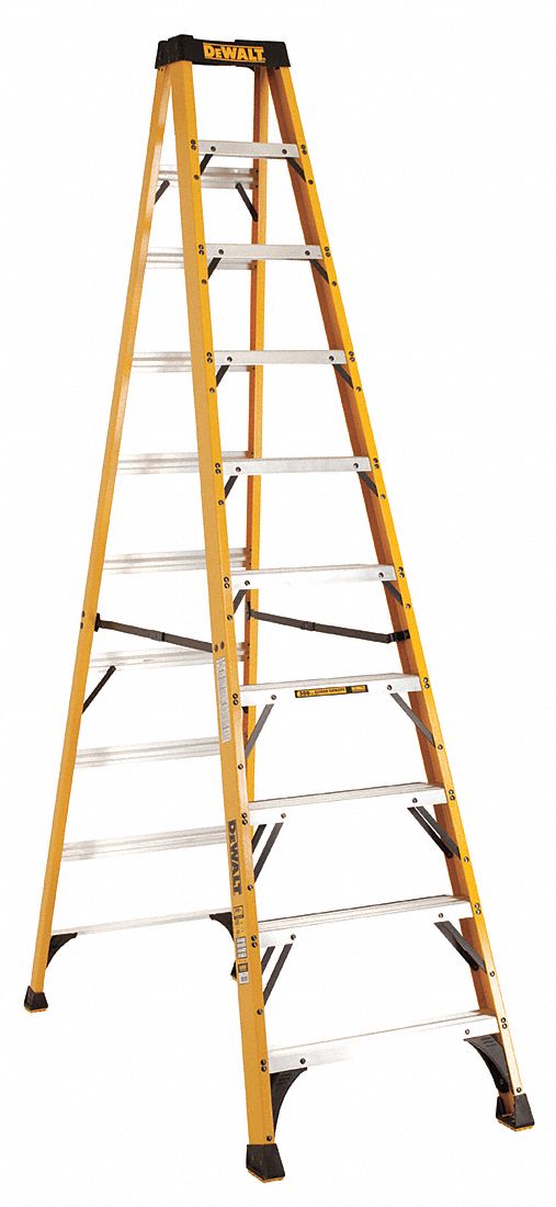 Stepladder, Fiberglass, 10 ft H, 300 lb Cap