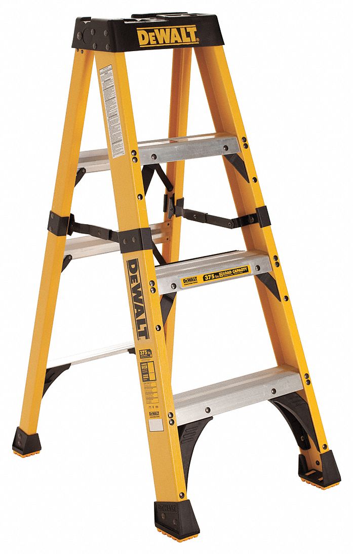 Stepladder, Fiberglass, 4 ft. H, 375 lb Cap