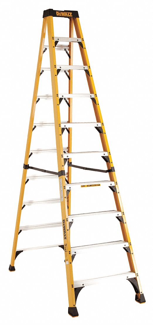 Stepladder, Fiberglass, 10 ft H, 375 lb Cap