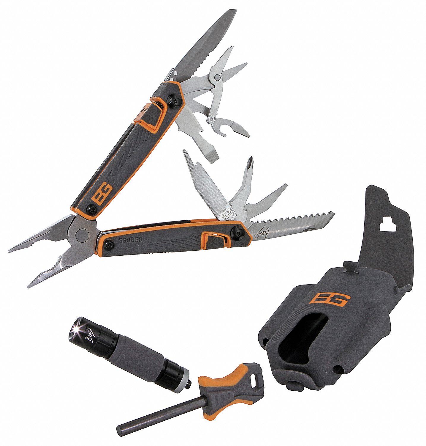 Survival Tool Kit, 12 Tools, 4 In, Org/Blk