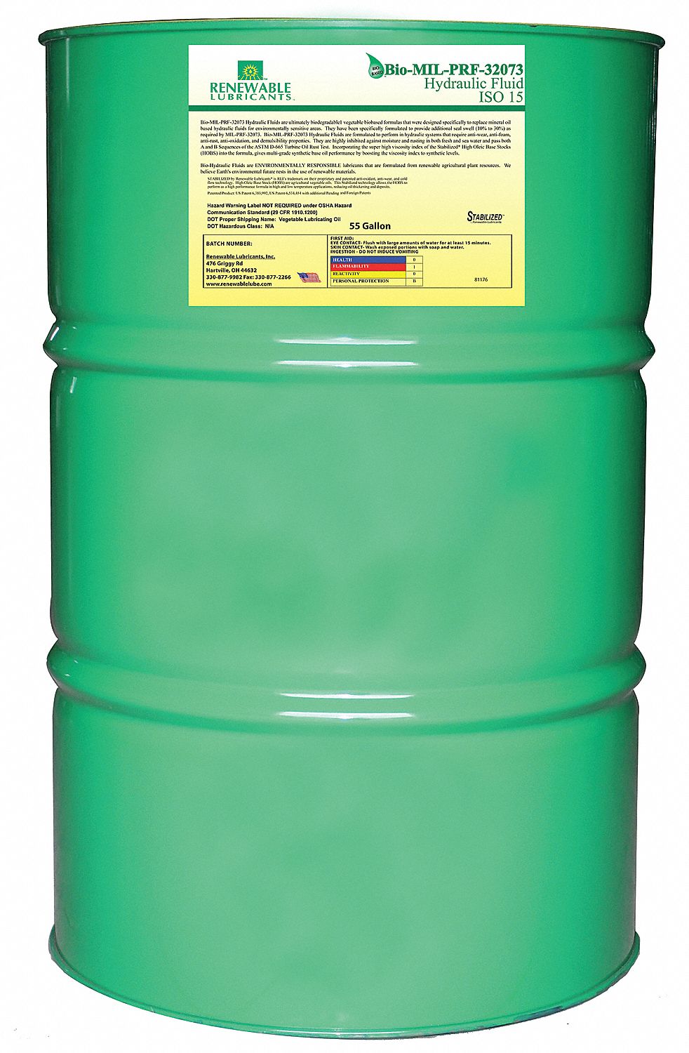 Biodegradable Hydraulic Oil, 55 Gal
