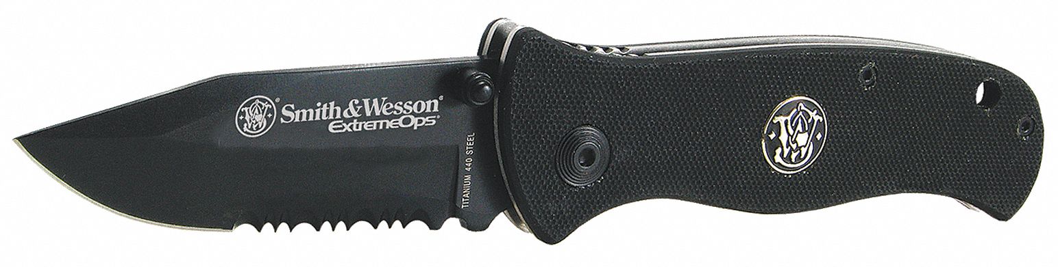 Folding Knife, Drop Point, 3-1/4 In, Black
