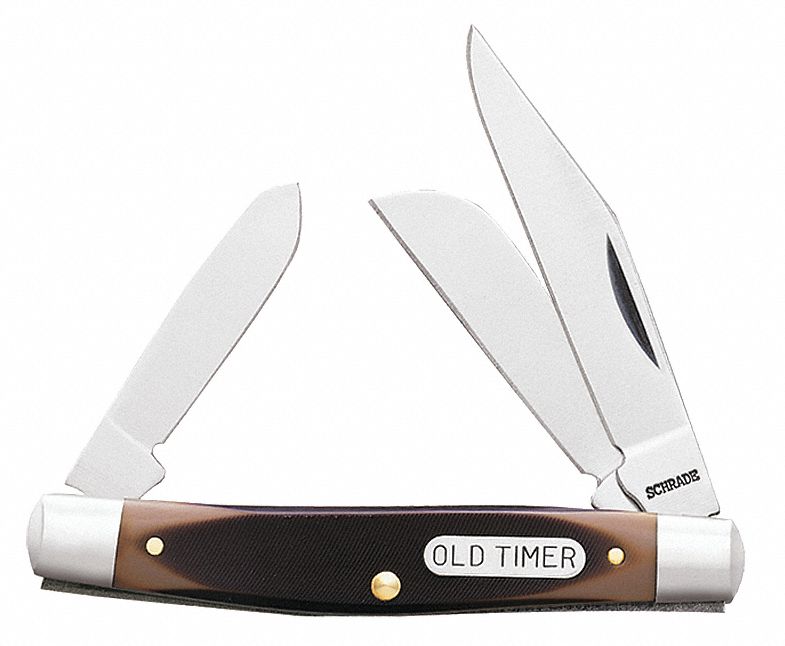 Folding Knife, 3 Blades, 2-7/16 In, Brown
