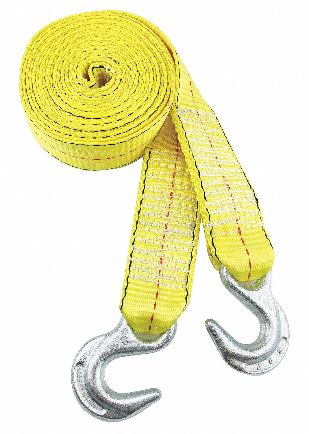 Tow Strap, w/Hooks, 2 In x 15 Ft., Yellow