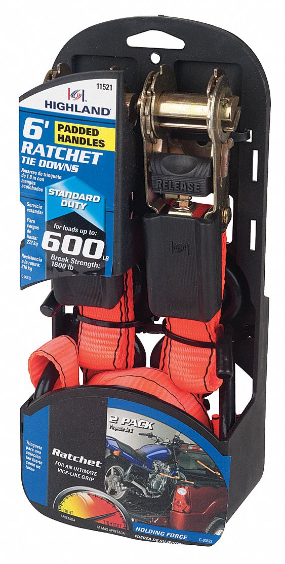 Tie-Down Strap, Ratchet, 6ft x 1In, 600lb