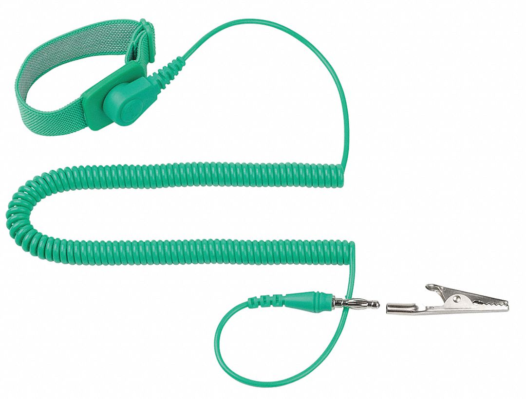 ESD Wrist Strap, Adjustable, 10 ft L, Green