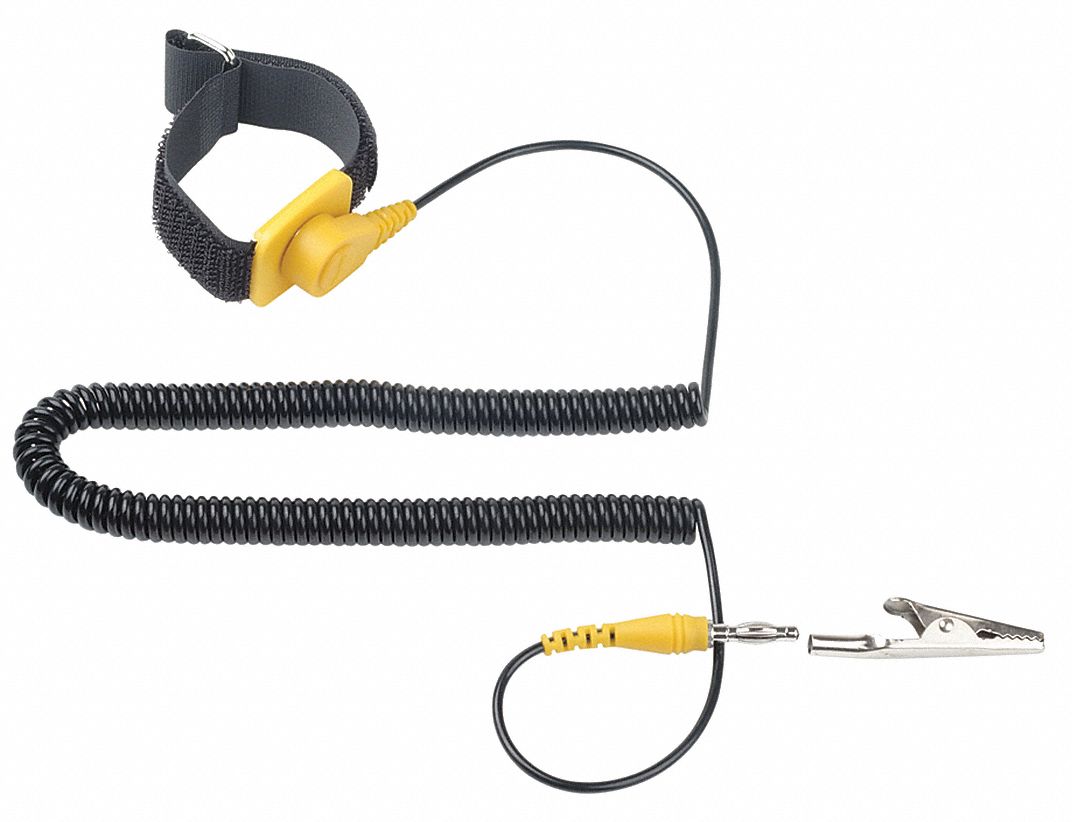 ESD Wrist Strap, Adj, 10 ft L, Yellow/Black