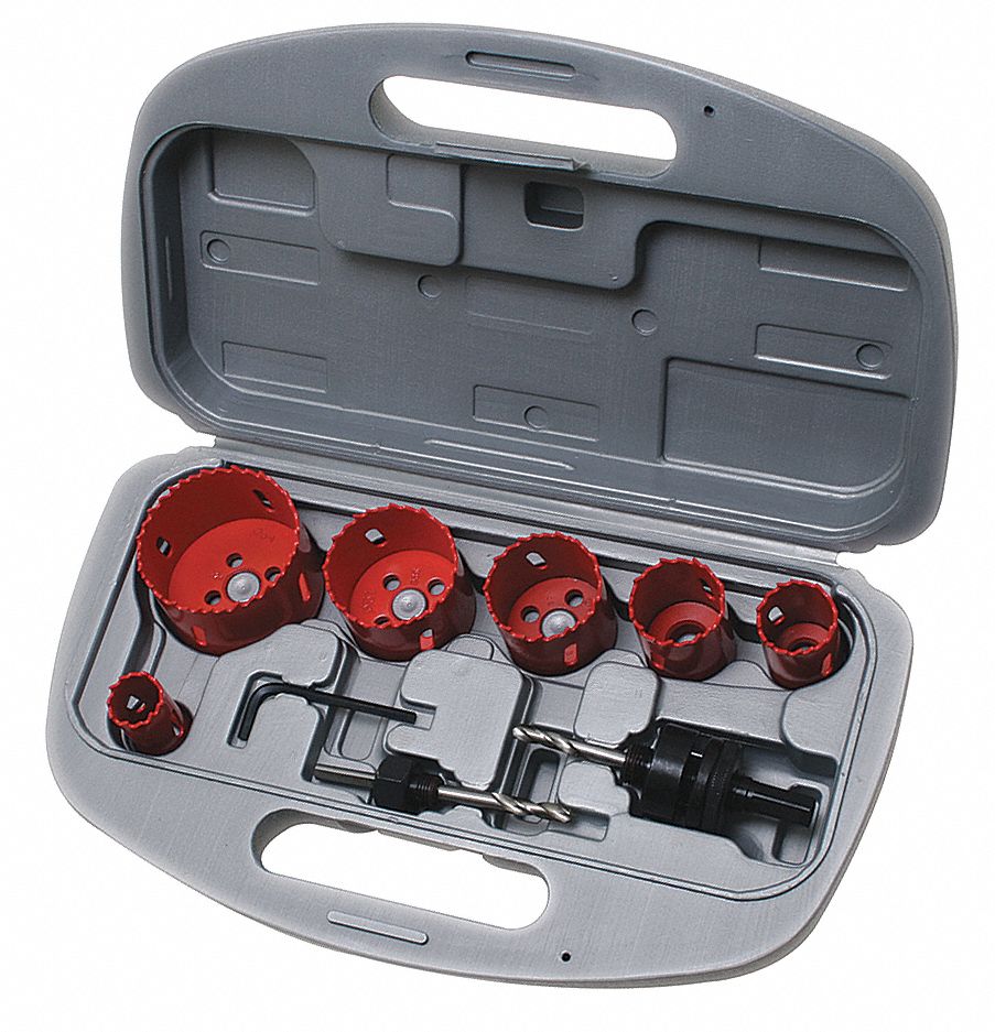 Hole Saw Kit, Bi-Metal, 6 TPI, 9 Pc