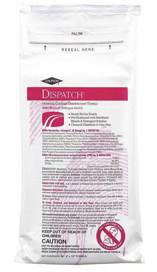 Disinfecting Wipes, Size 9 x 10 In., PK 12
