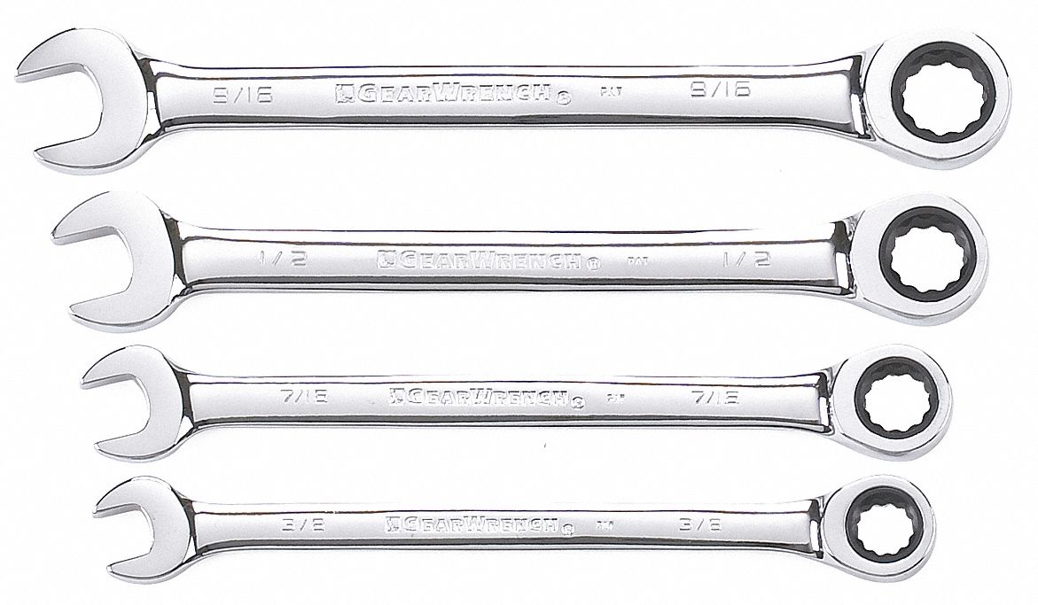 Ratcheting Wrench Set, Combo, SAE, 4 Pcs