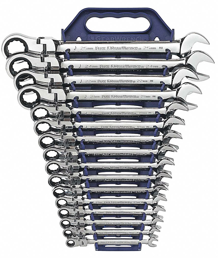 Ratcheting Wrench Set, Combo, Metric, 16 Pc
