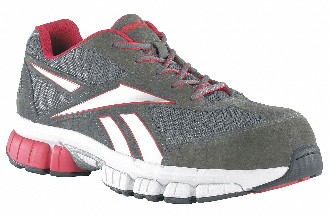 Athletic Shoes, Sfty Toe, Gry/R, 10-1/2M, PR