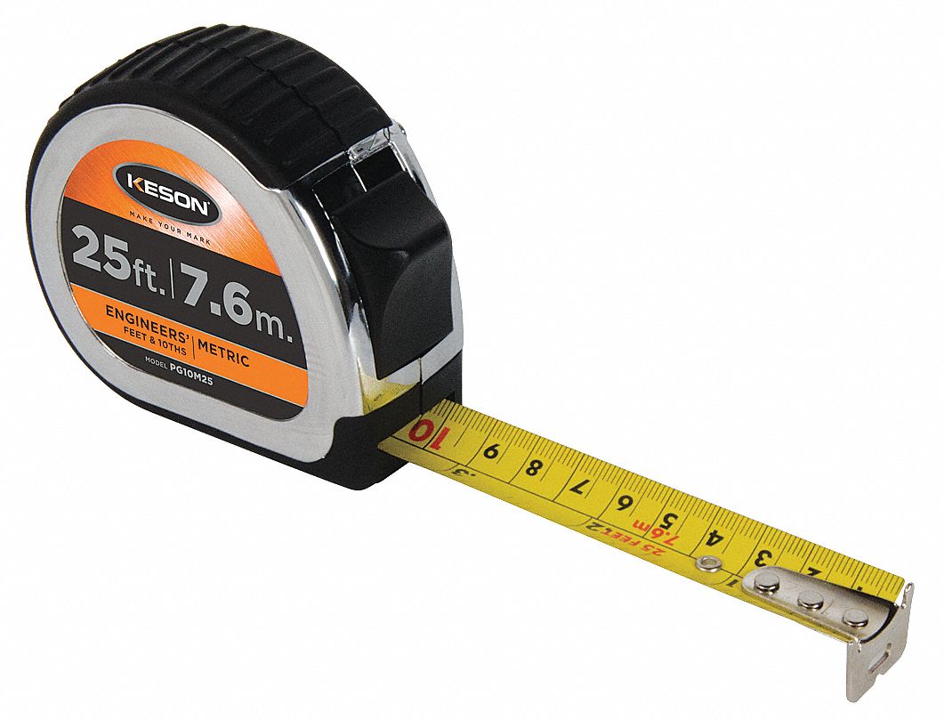 Measuring Tape, 1 In x 25 ft/75m, Chrome