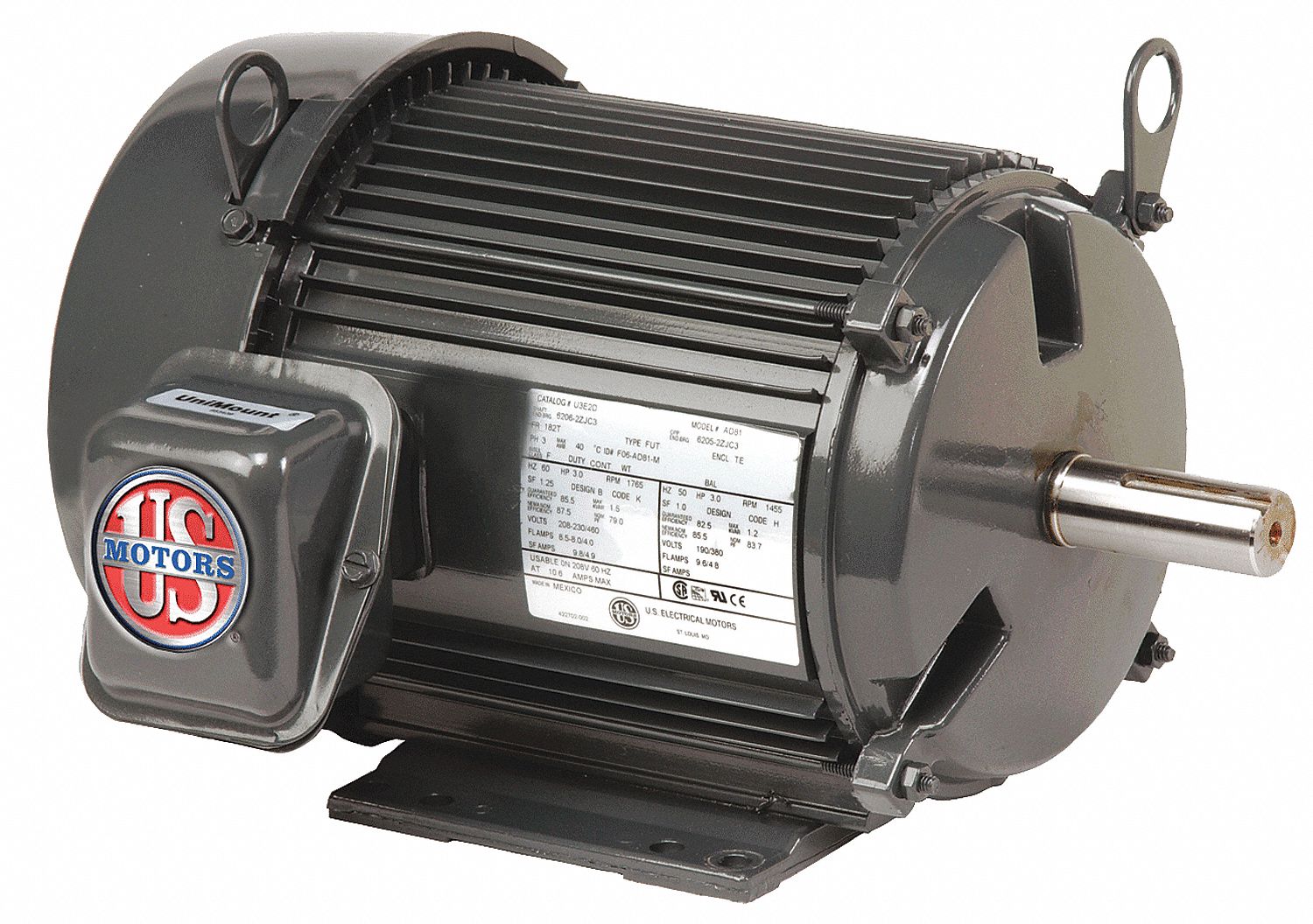 Mtr, 3ph, 7.5hp, 1800, 208-230/460V, Eff 91.7