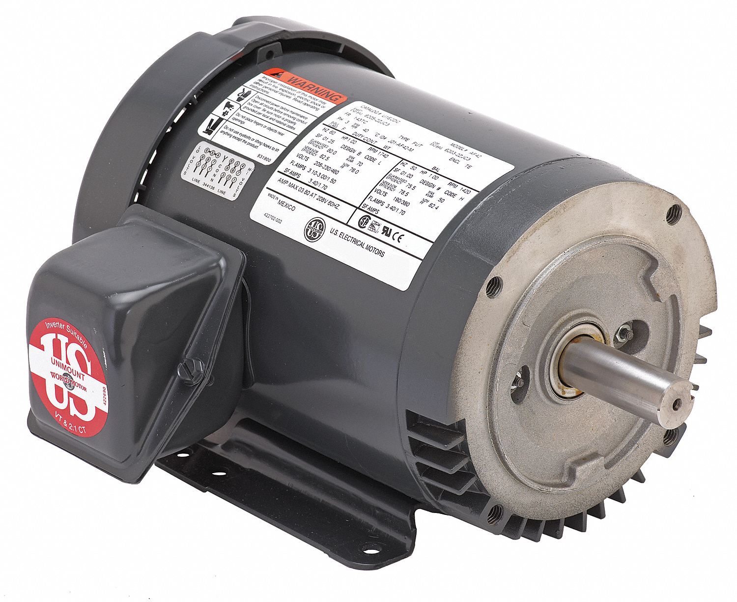 Mtr, 3ph, 5hp, 1800rpm, 208-230/460, Eff 90.2