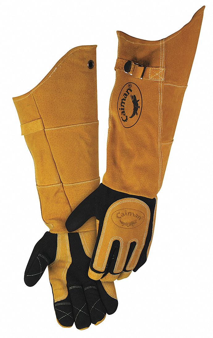 Glove, Welding, 21 In L, Blk and Gold, L, Pr