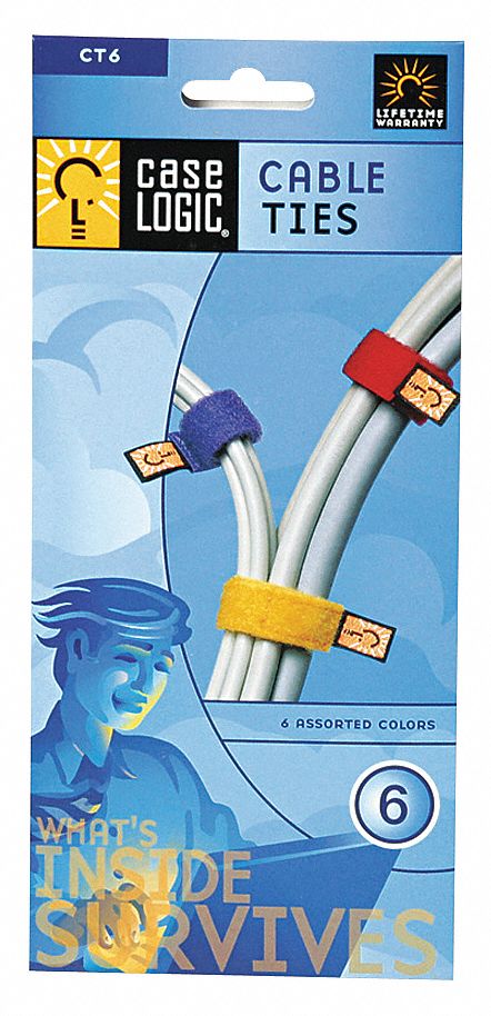 Cable Management Tie, Assorted, Nylon, PK 6