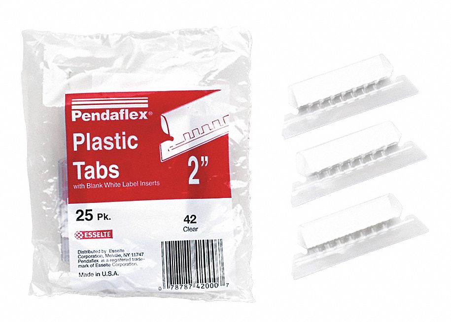 Hanging Folder Tabs, Clear, Plastic, PK 25