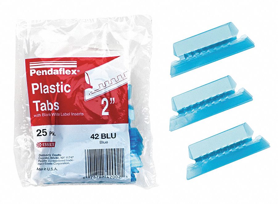 Hanging Folder Tabs, Blue, Plastic, PK 25