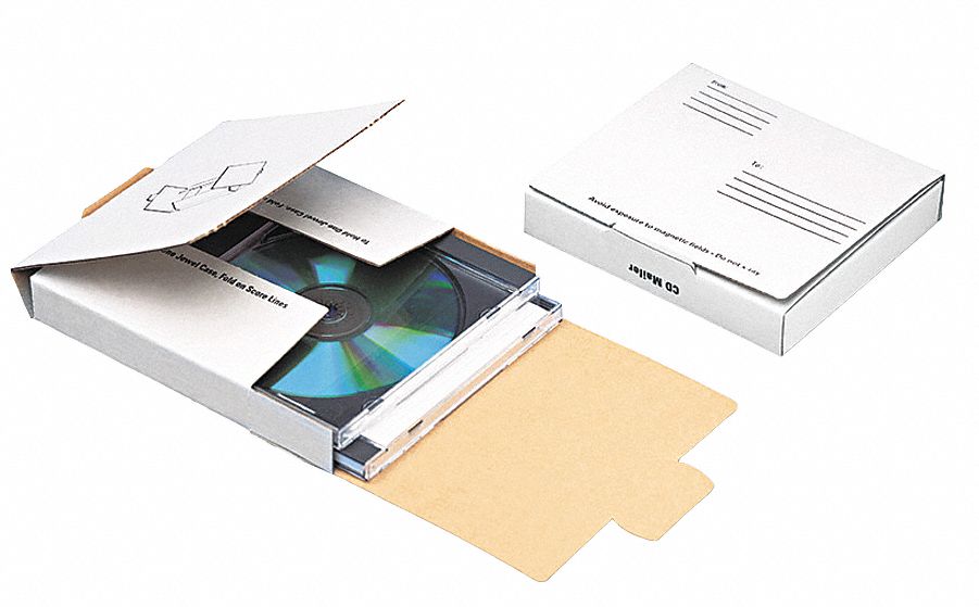 CD Mailer Carton, White, Fiberboard