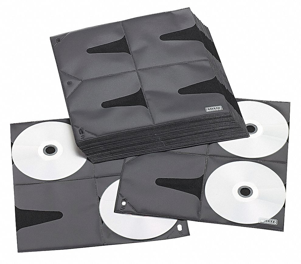 CD/DVD Sleeve Refill, Blk/Clr, PK 50