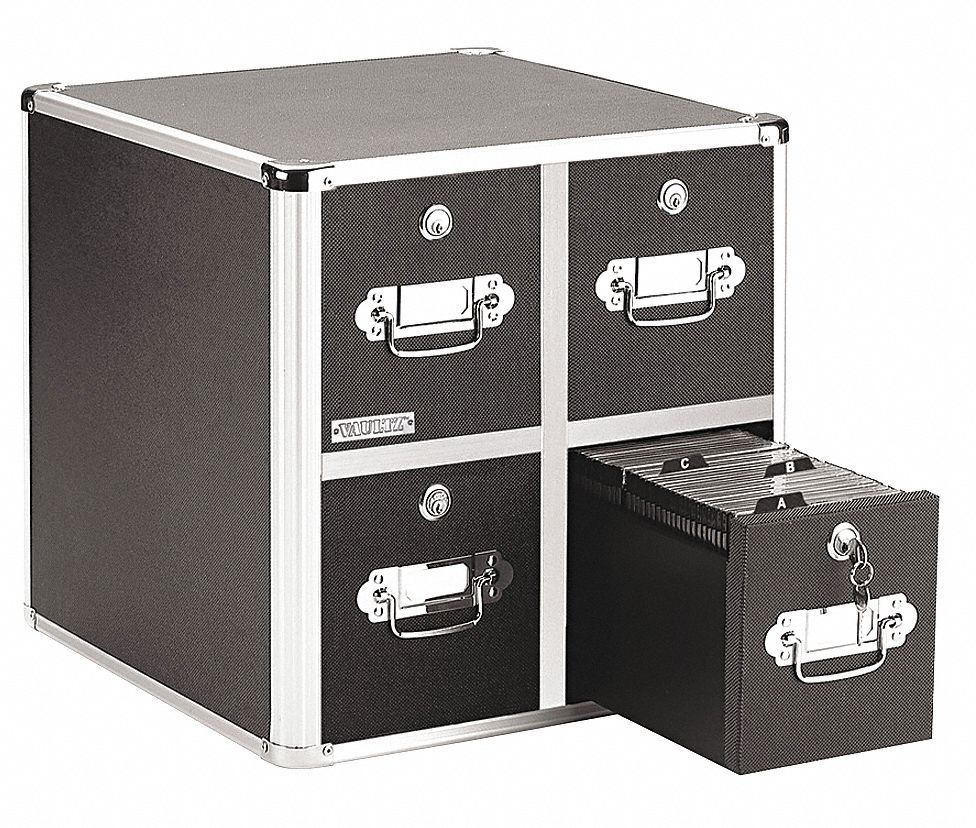 CD/DVD File w/Lock, 4-Drawer, Black
